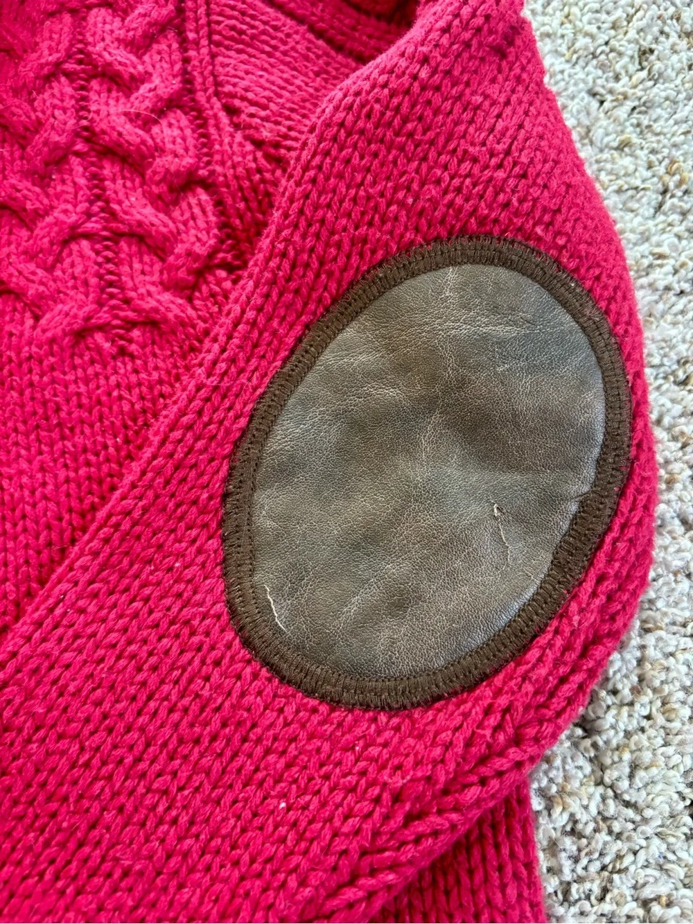 Boys gap Cozy Red Cable-Knit Sweater with Buttoned sherpa Neck and patched elbow